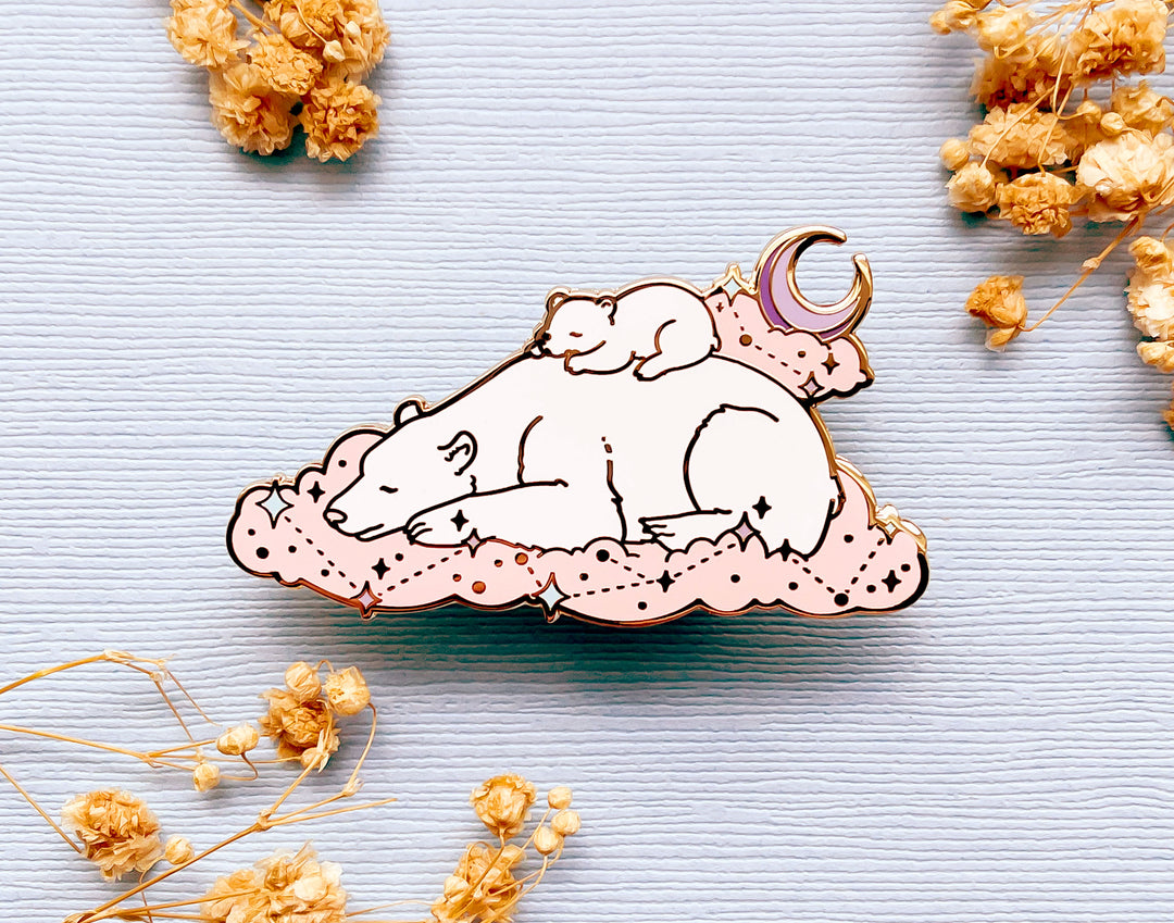Sleeping Polar Bear Mom and Cub Enamel Pin
