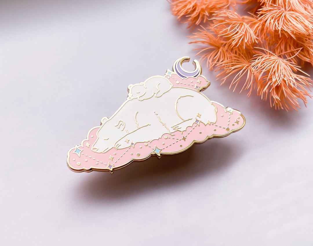 Sleeping Polar Bear Mom and Cub Enamel Pin
