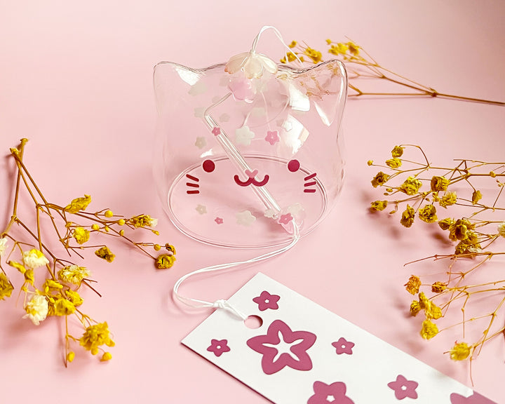 Sakura Cat Glass Small Wind Chime