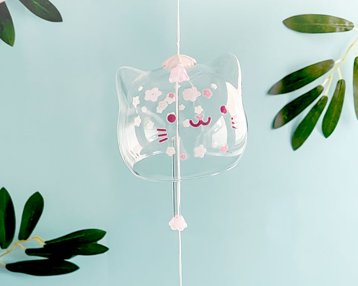 Sakura Cat Glass Small Wind Chime