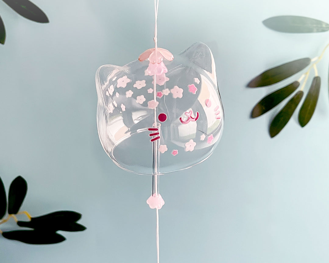 Sakura Cat Glass Small Wind Chime