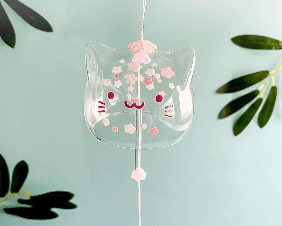 Sakura Cat Glass Small Wind Chime