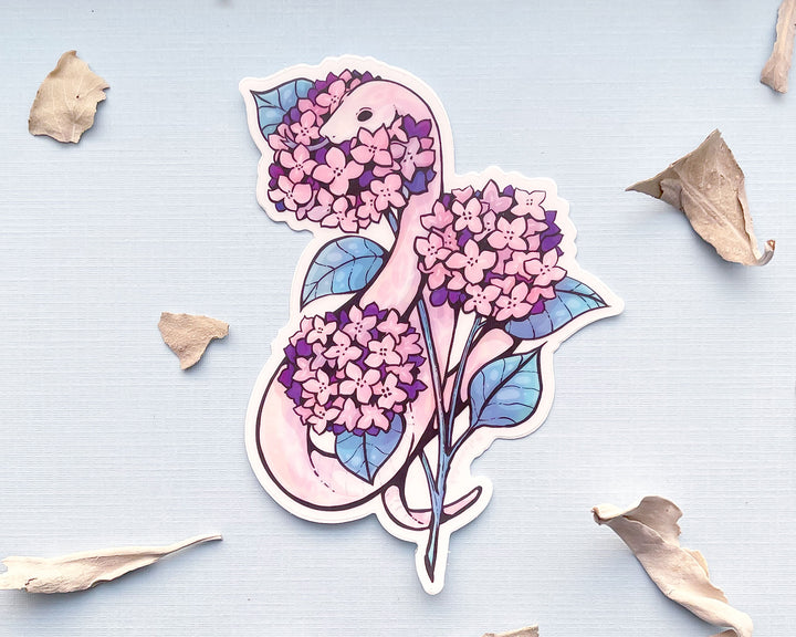 Snake and Pink Hydrangeas Clear Vinyl Sticker