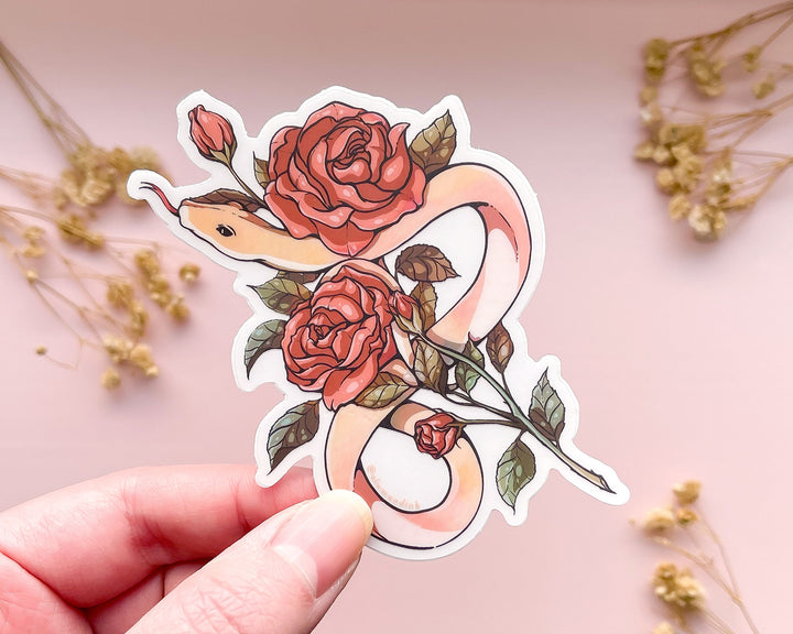 Snake and Red Roses Clear Vinyl Sticker