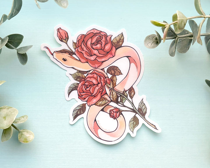 Snake and Red Roses Clear Vinyl Sticker