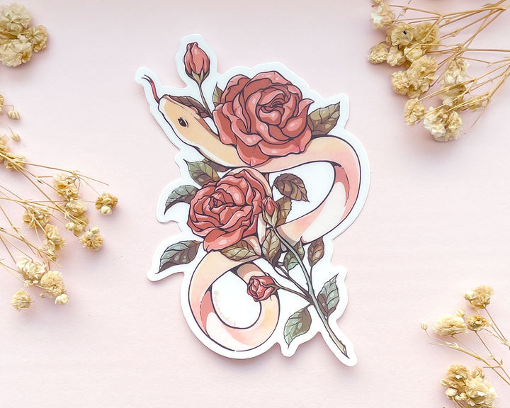 Snake and Red Roses Clear Vinyl Sticker