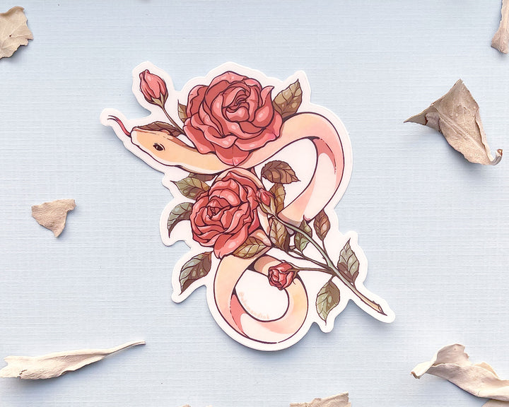 Snake and Red Roses Clear Vinyl Sticker