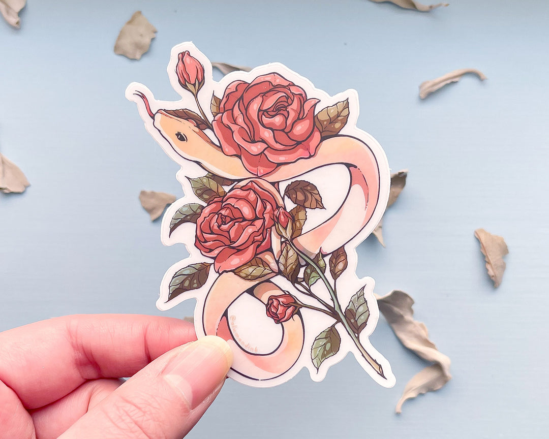 Snake and Red Roses Clear Vinyl Sticker