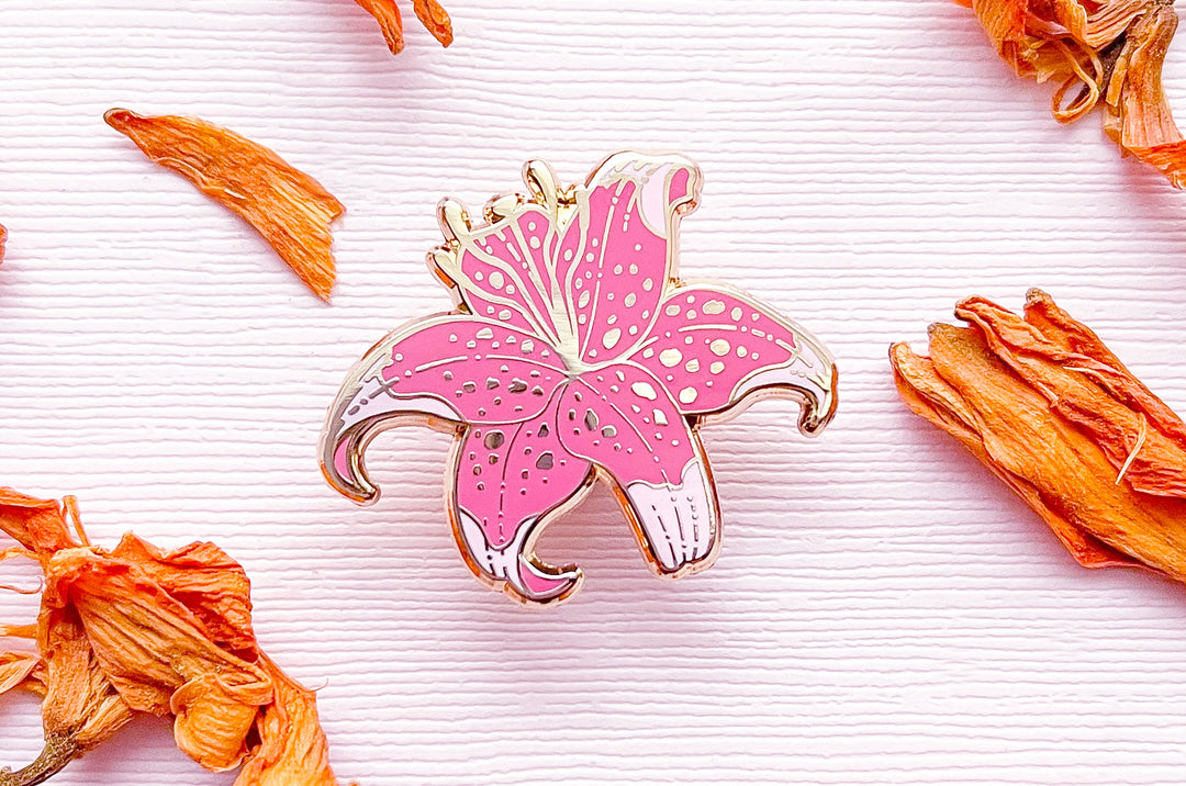 tiger lily pin Pink Stargazer Lily Enamel Pin – Alum and Ink