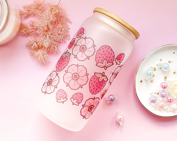 Strawberries and Flowers Frosted Glass Tumbler (Seconds)