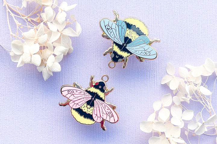Sun Bee and Moon Bee Collar Pins Set