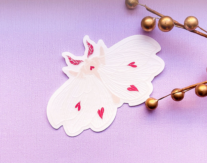 Transparent Ghost Heart Moth Clear Vinyl Sticker