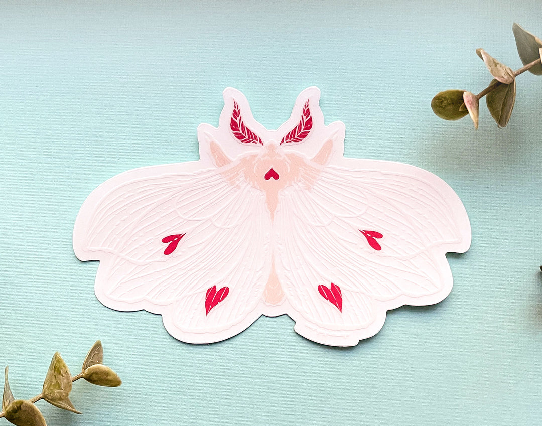 Transparent Ghost Heart Moth Clear Vinyl Sticker