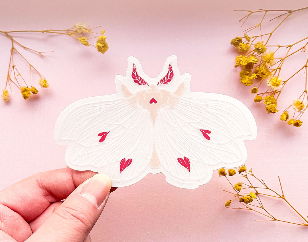 Transparent Ghost Heart Moth Clear Vinyl Sticker