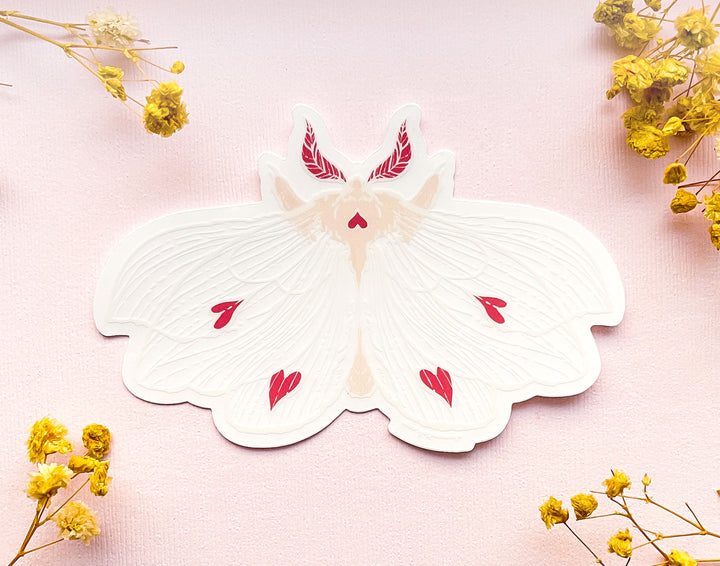 Transparent Ghost Heart Moth Clear Vinyl Sticker