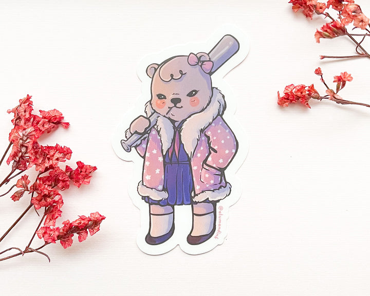 Delinquent Girl Bear Clear Vinyl Sticker