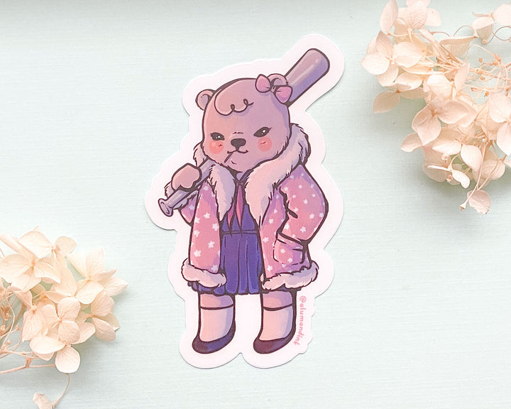 Delinquent Girl Bear Clear Vinyl Sticker