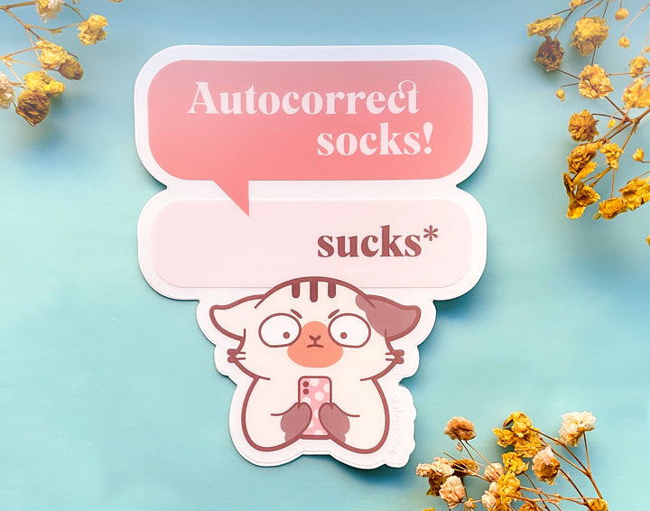 Autocorrect Sucks Texting Cat Clear Vinyl Sticker