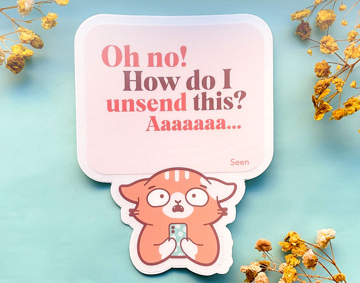 Unsend This Texting Cat Clear Vinyl Sticker