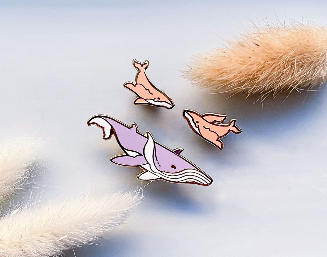 Winged Fantasy Whales Enamel Pin Set