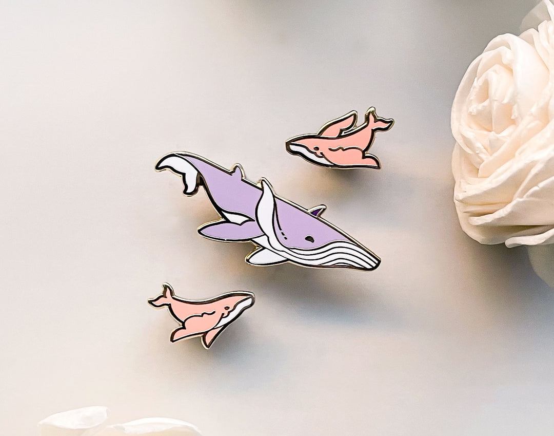 Winged Fantasy Whales Enamel Pin Set