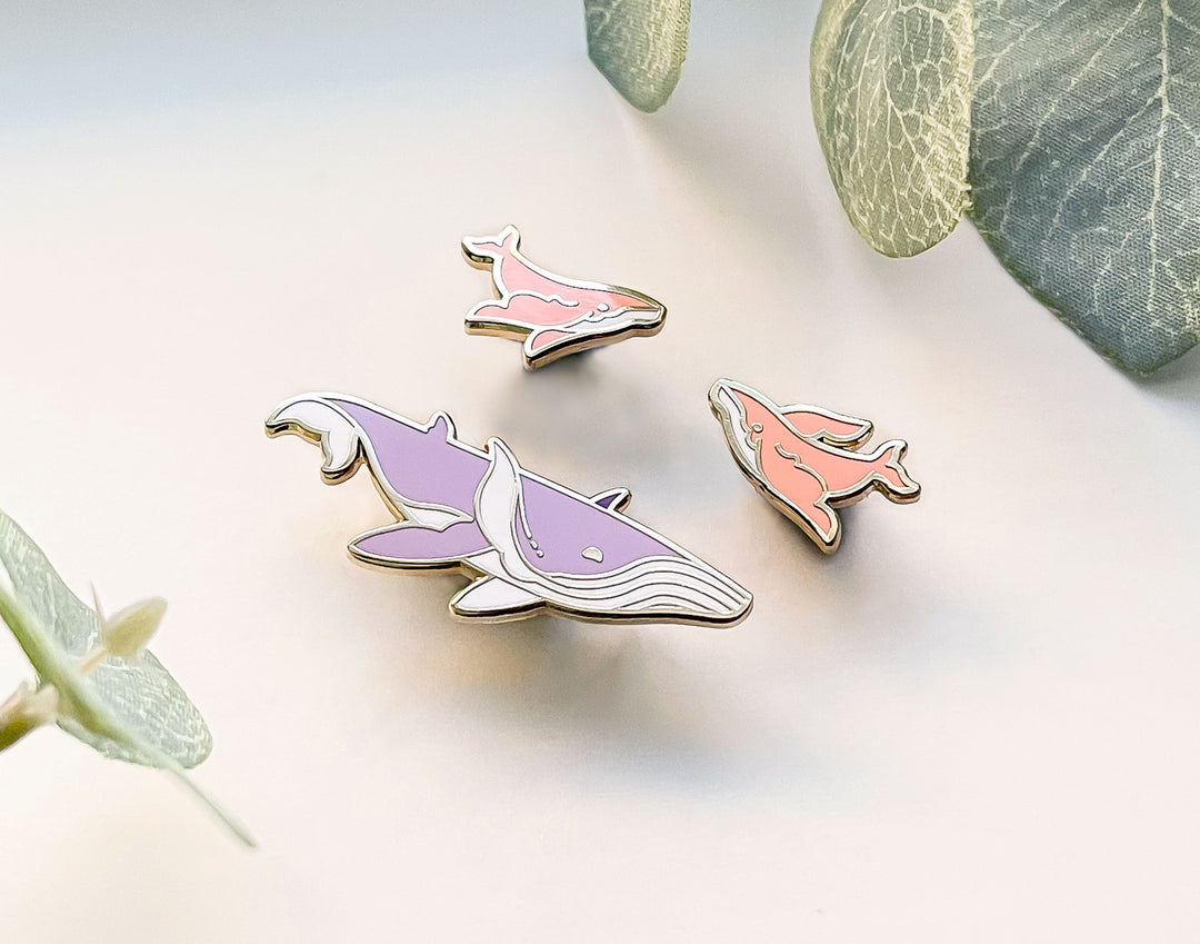 Winged Fantasy Whales Enamel Pin Set