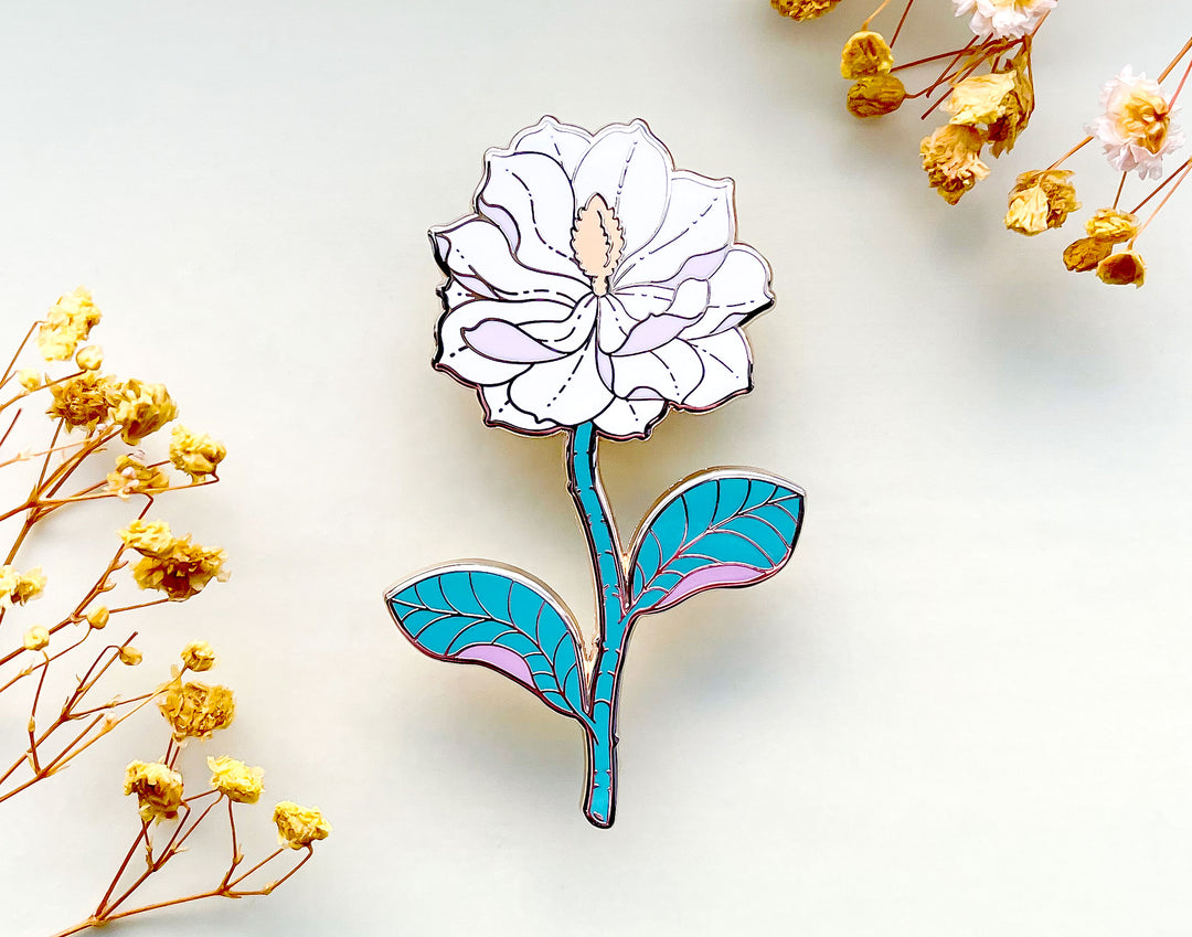 White Southern Magnolia (Magnolia grandiflora) Enamel Pin