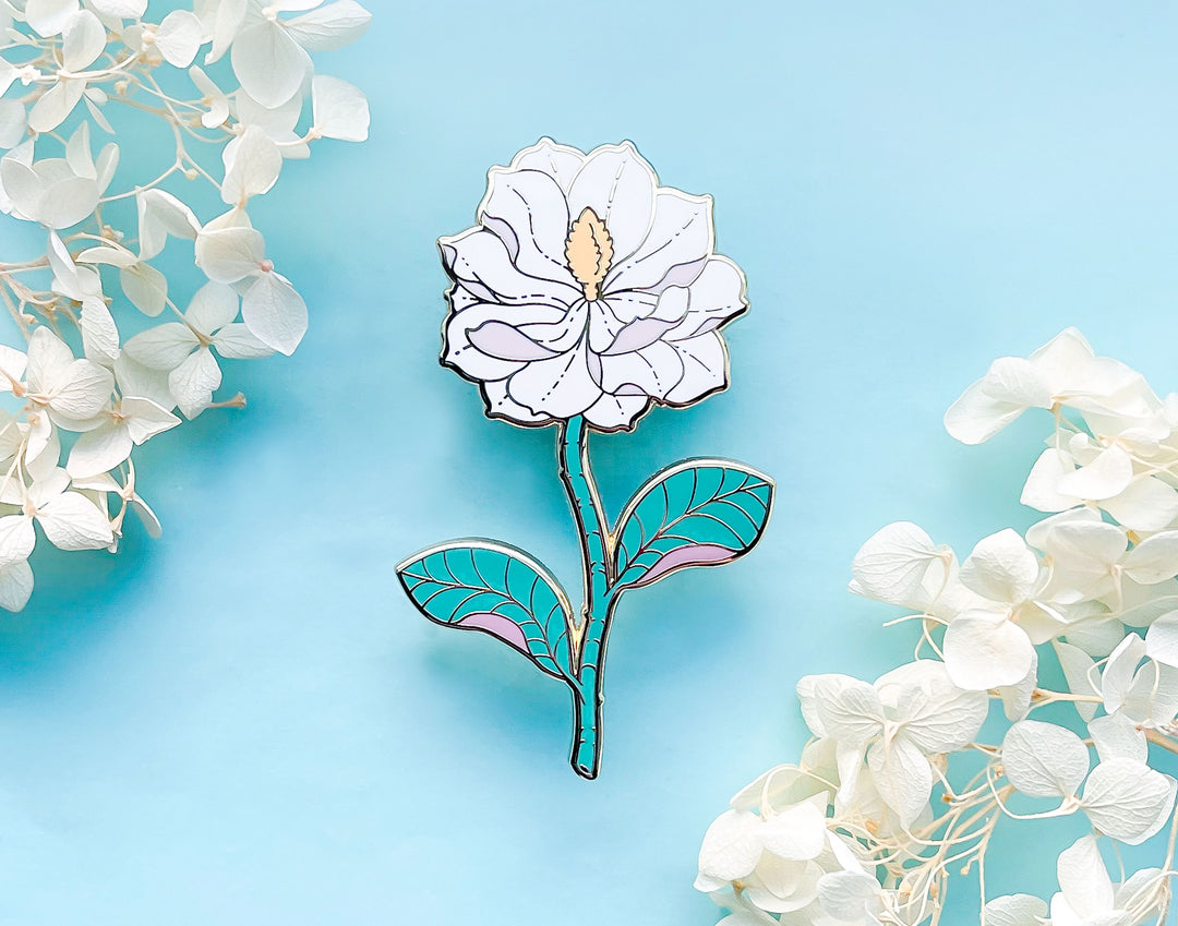 White Southern Magnolia (Magnolia grandiflora) Enamel Pin