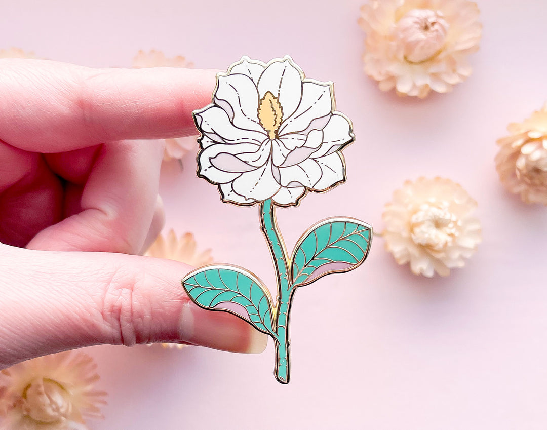 White Southern Magnolia (Magnolia grandiflora) Enamel Pin