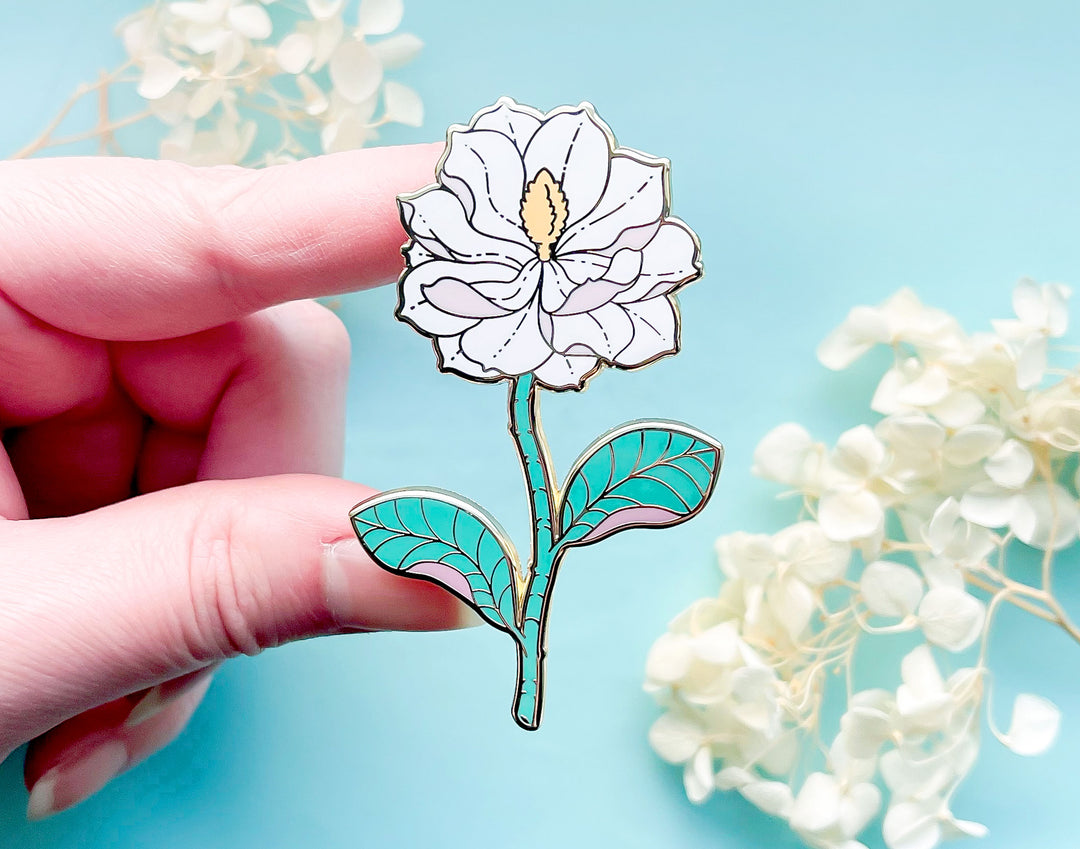 White Southern Magnolia (Magnolia grandiflora) Enamel Pin