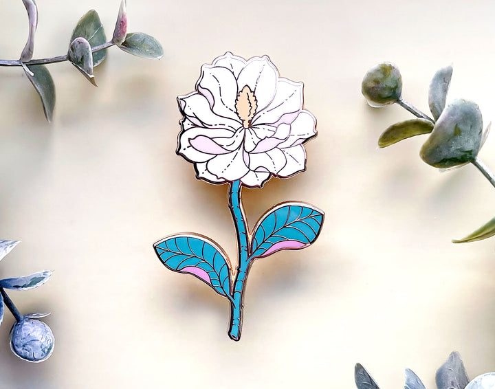 White Southern Magnolia (Magnolia grandiflora) Enamel Pin