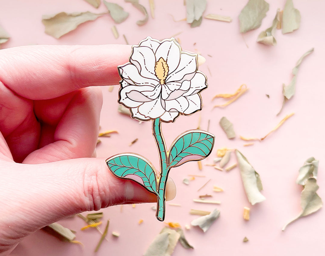 White Southern Magnolia (Magnolia grandiflora) Enamel Pin