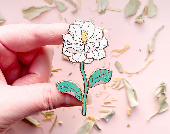 White Southern Magnolia (Magnolia grandiflora) Enamel Pin