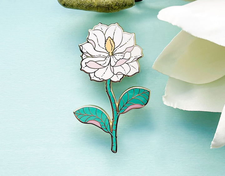 White Southern Magnolia (Magnolia grandiflora) Enamel Pin
