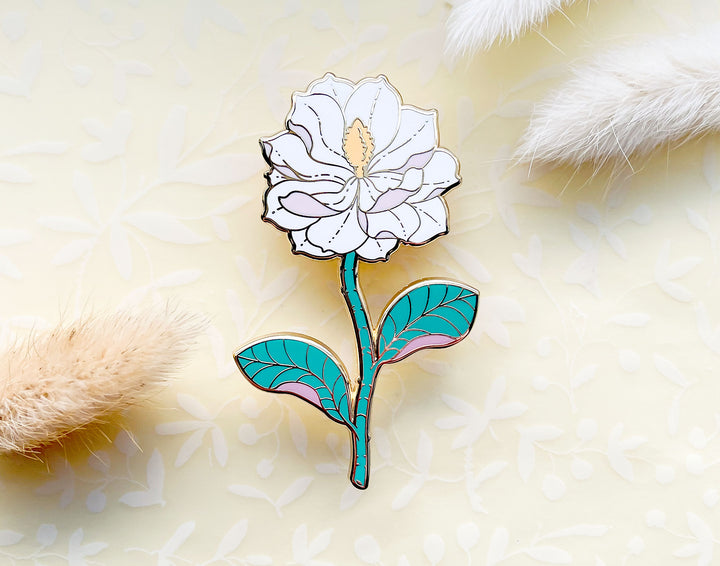 White Southern Magnolia (Magnolia grandiflora) Enamel Pin