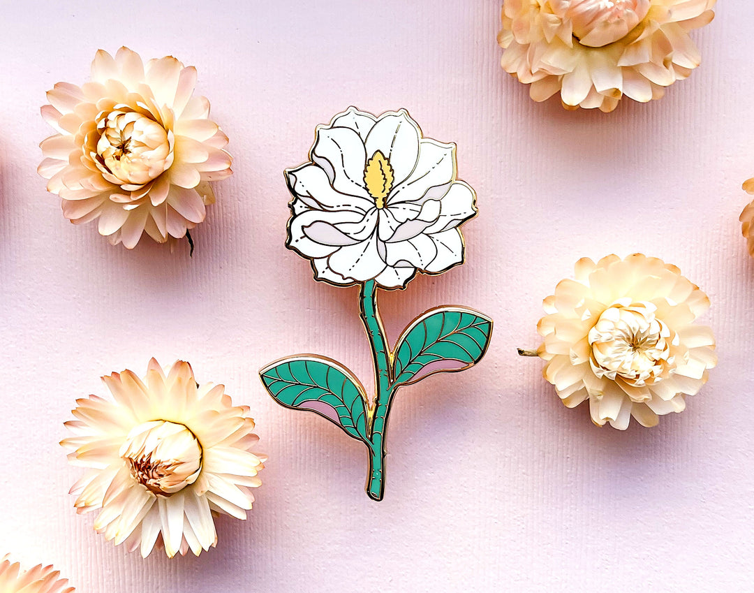 White Southern Magnolia (Magnolia grandiflora) Enamel Pin