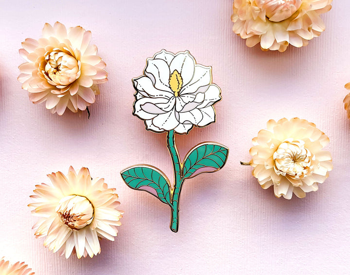 White Southern Magnolia (Magnolia grandiflora) Enamel Pin