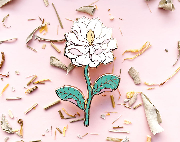 White Southern Magnolia (Magnolia grandiflora) Enamel Pin