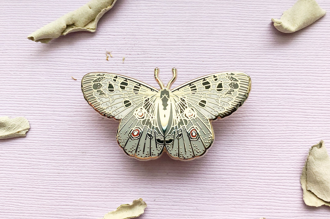 Mountain Apollo Butterfly (Parnassius apollo) Enamel Pin