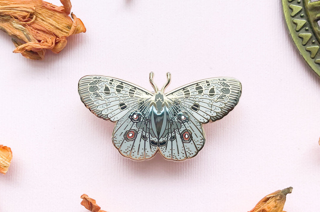 Mountain Apollo Butterfly (Parnassius apollo) Enamel Pin