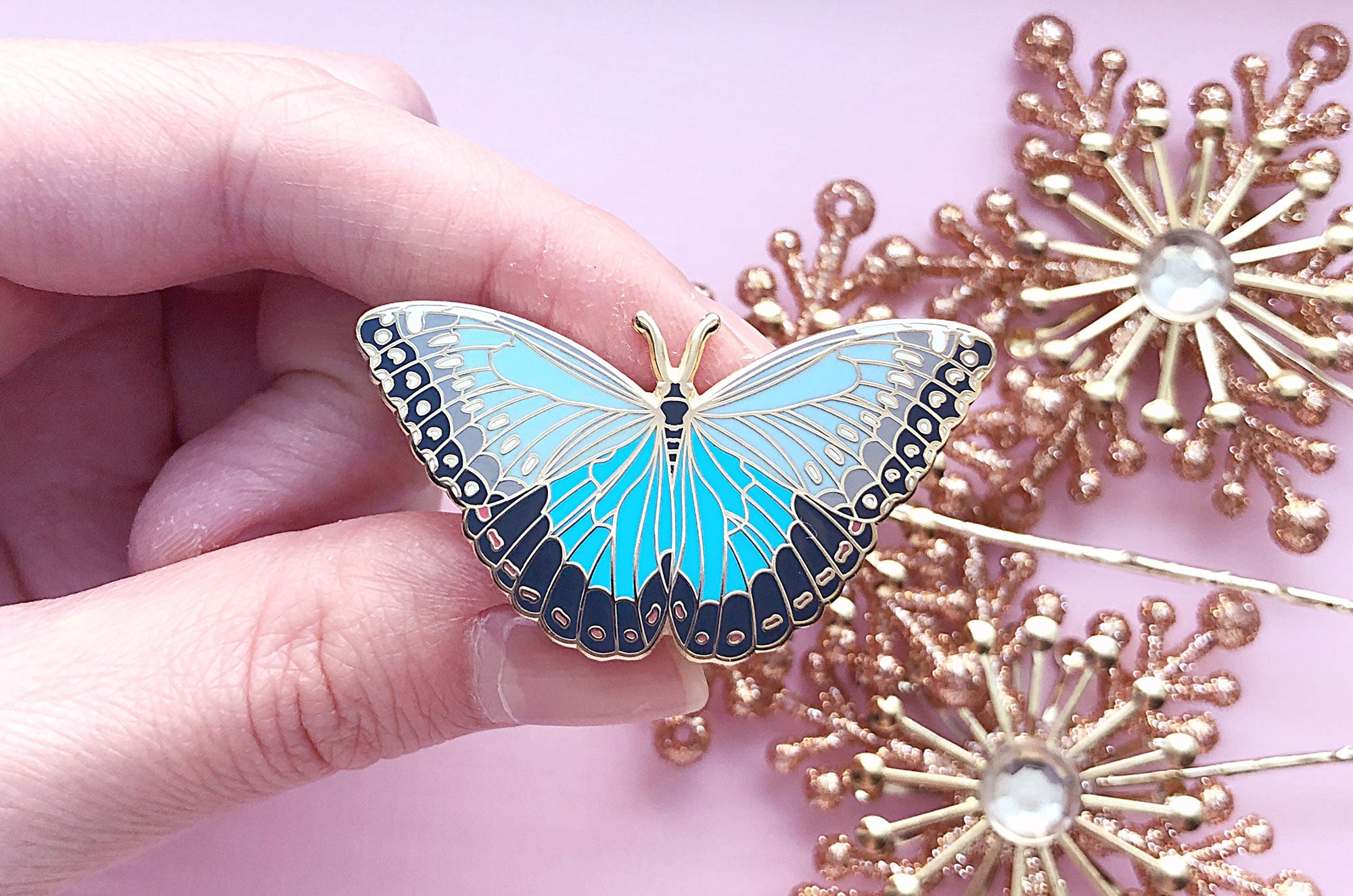 Blue Morpho Butterfly (Morpho peleides) Enamel Pin – Alum and Ink