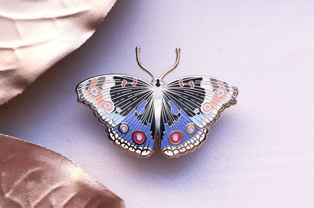 Blue Pansy Butterfly (Junonia orithya) Enamel Pin