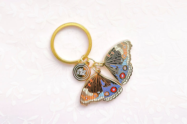 Blue Pansy Butterfly Wings Keychain Charm