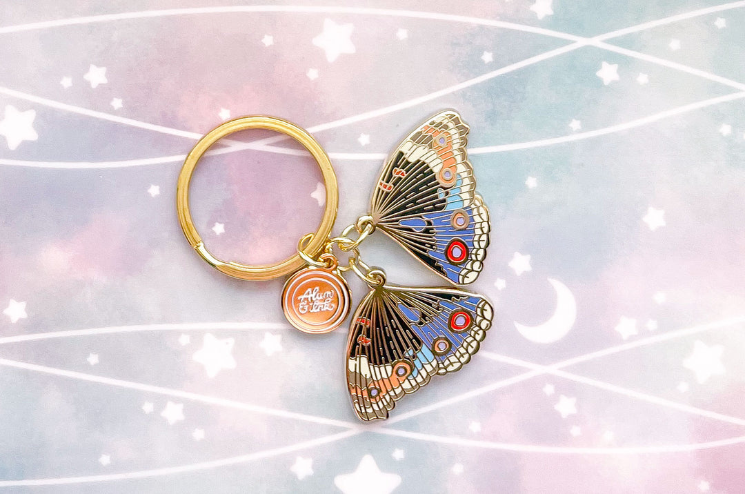 Blue Pansy Butterfly Wings Keychain Charm