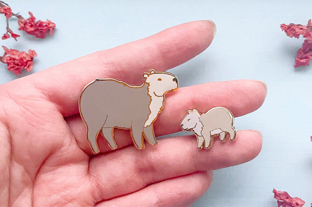 Capybara Mom and Pup Enamel Pin Set (Seconds)
