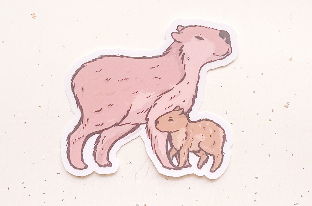 Capybara Mom and Pup Clear Vinyl Sticker