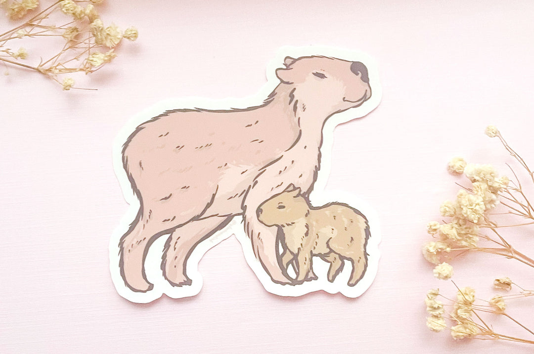 Capybara Mom and Pup Clear Vinyl Sticker