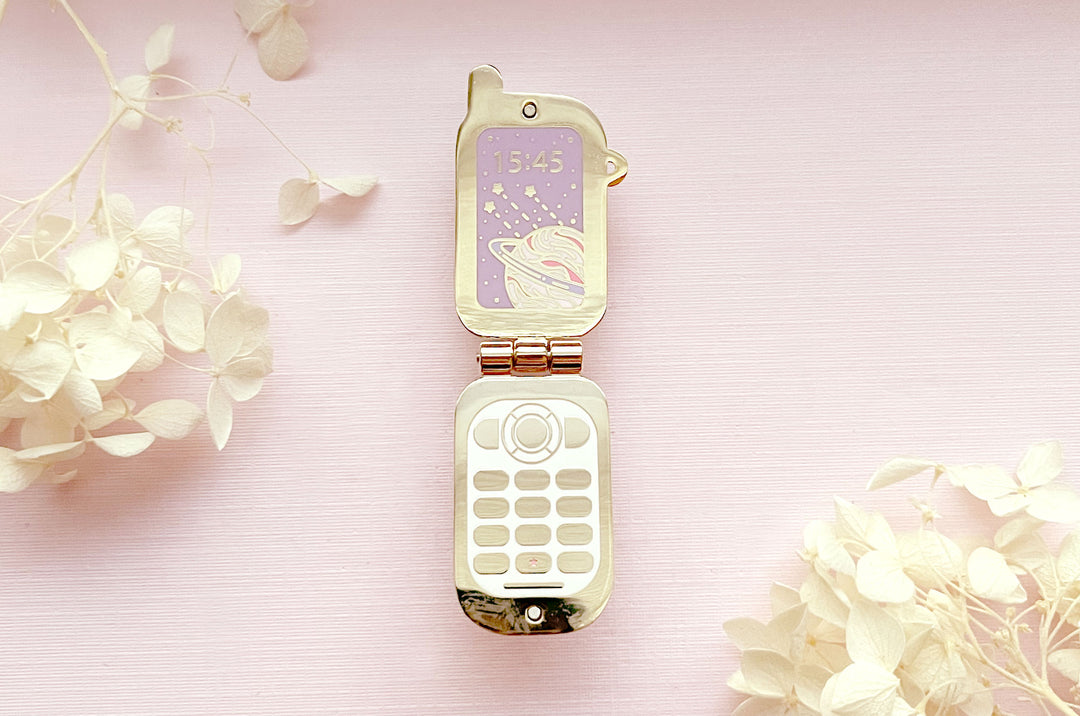 Celestial Cell Phone Hinged Enamel Pin (Seconds)