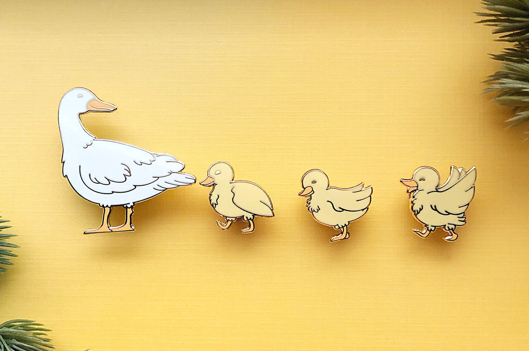 Mother Duck and Ducklings Enamel Pin Set