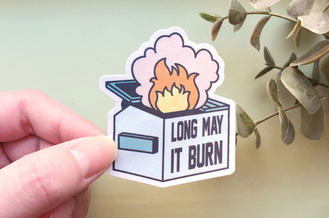 Long May It Burn Dumpster Fire Microfiber Sticker